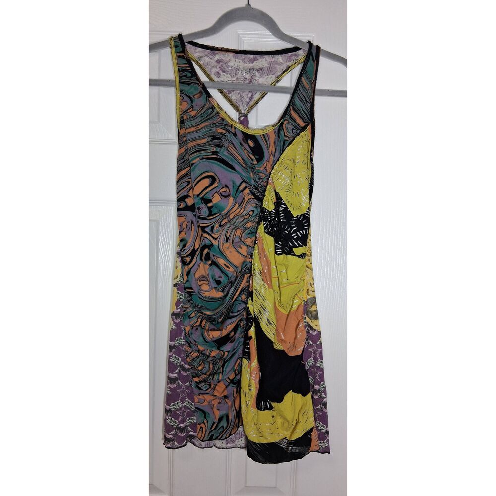 Custo Barcelona womens medium top Japanese art wear abstract yellow front zip